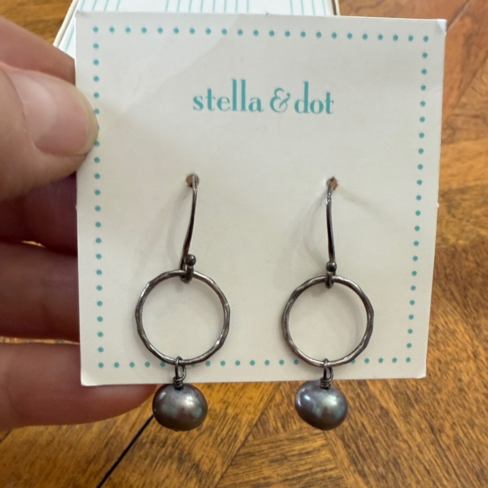 Stella & Dot Black Pearl Drop Earrings, retired